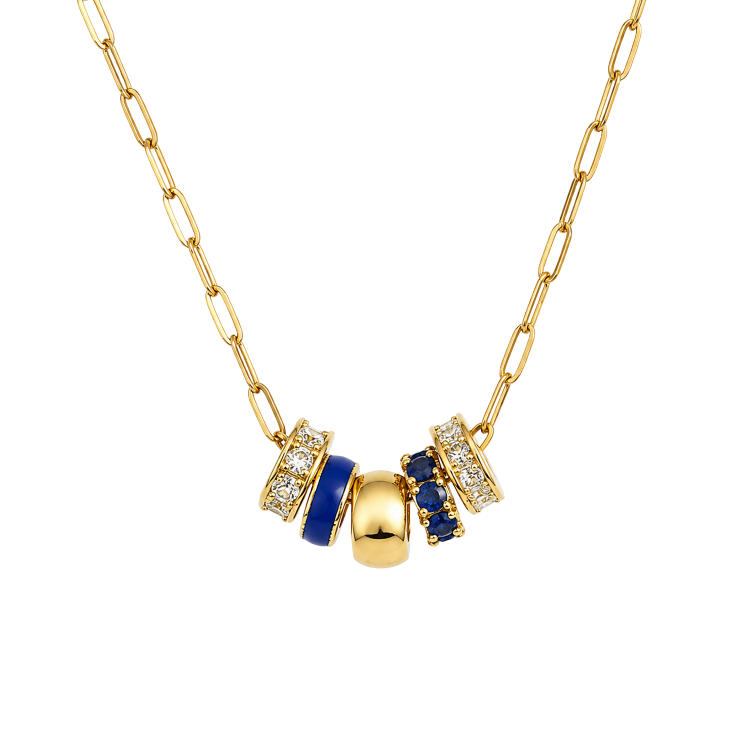 Dark Blue 5-Charm Slider Necklace in Gold
