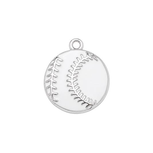 Medium Silver & White Baseball / Softball Charm