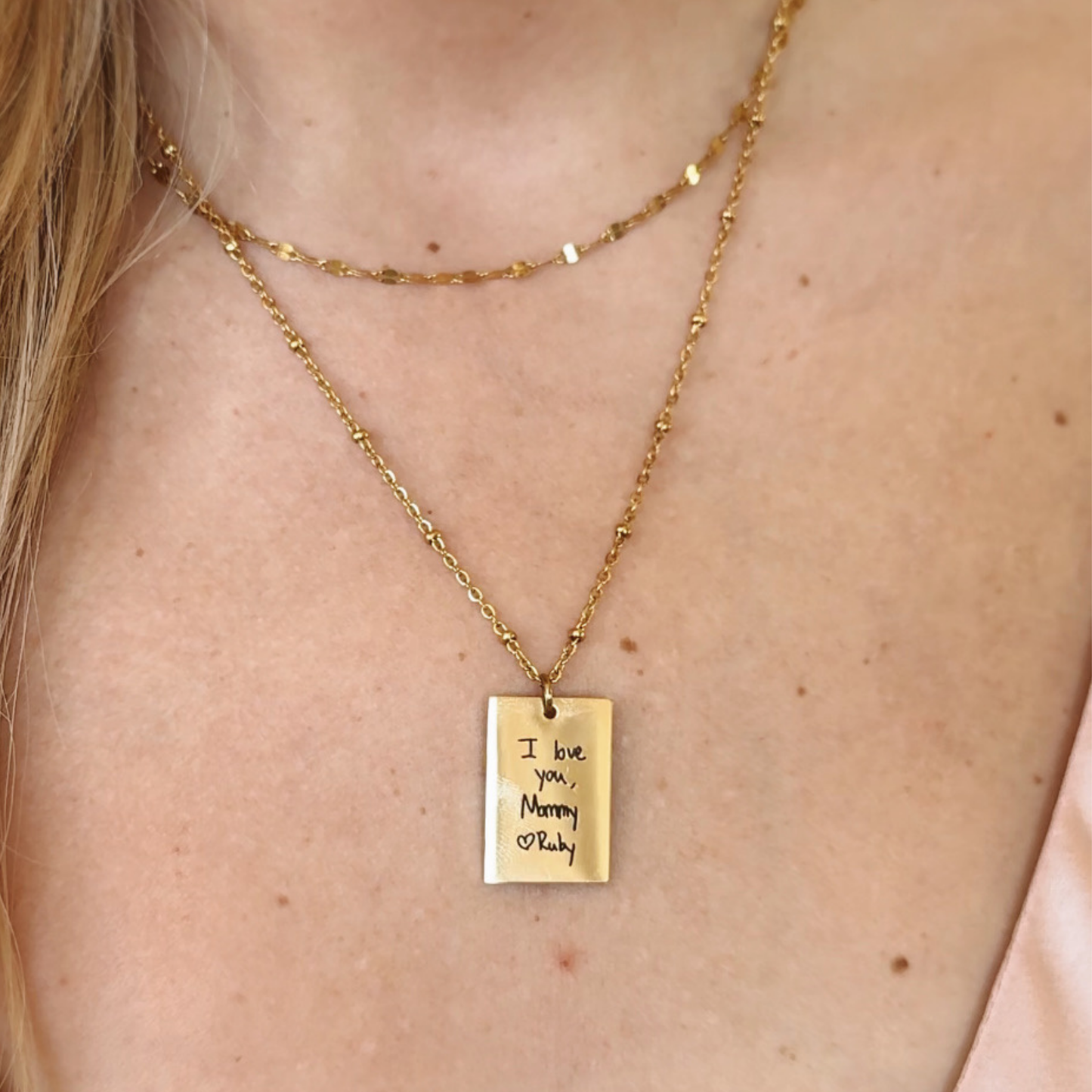 Engraved Handwriting Rectangle Necklace