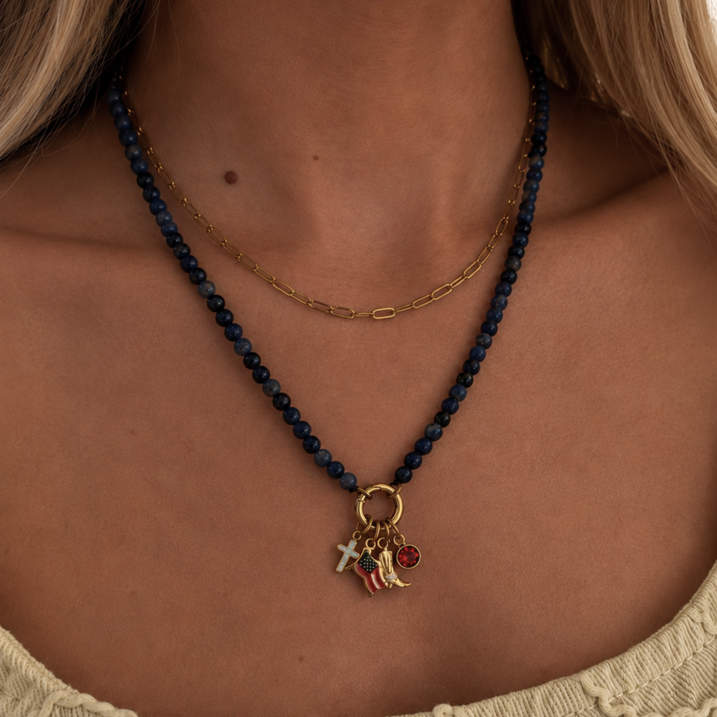 God Bless America Beaded Charm Holder Necklace