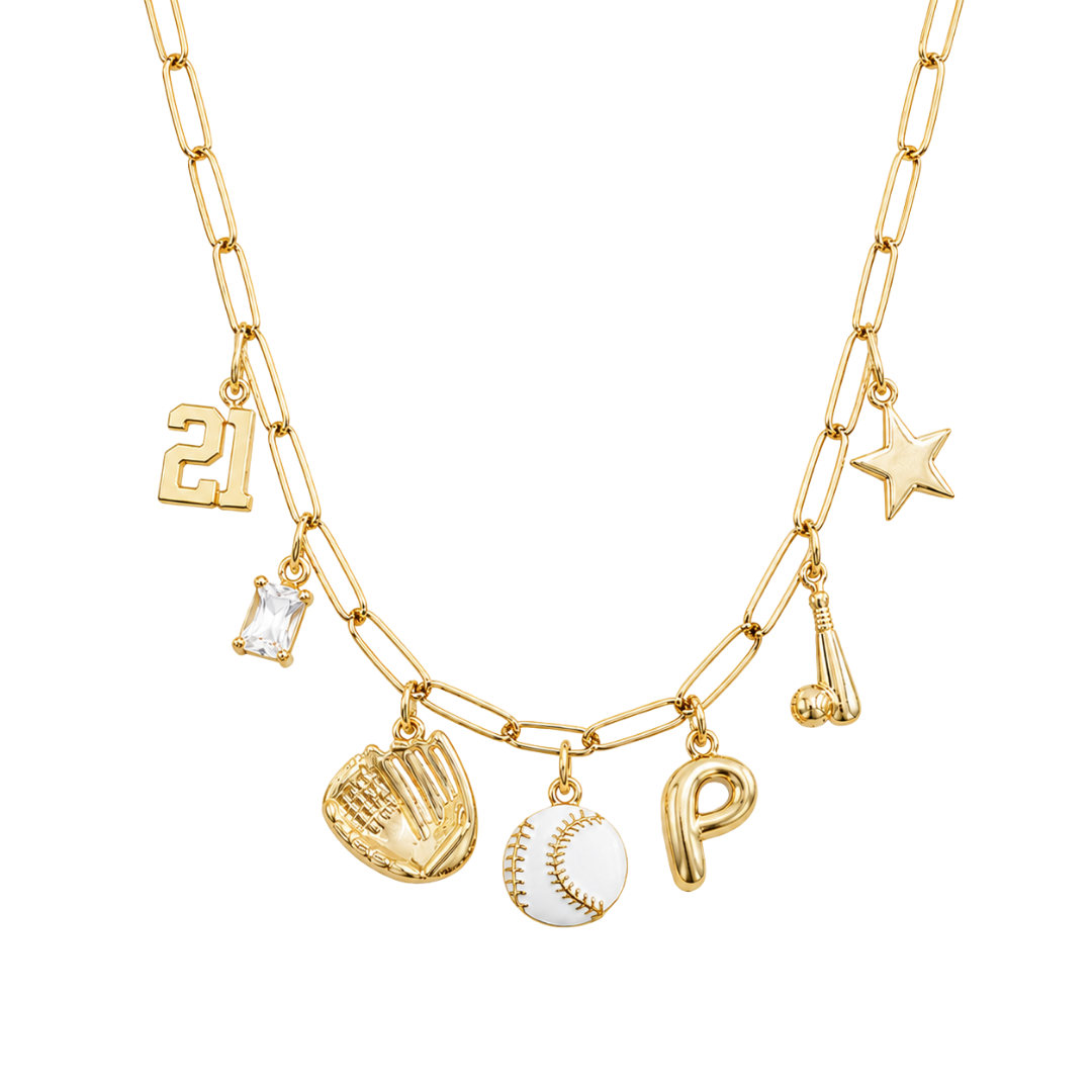 White Baseball/Softball Charm Necklace