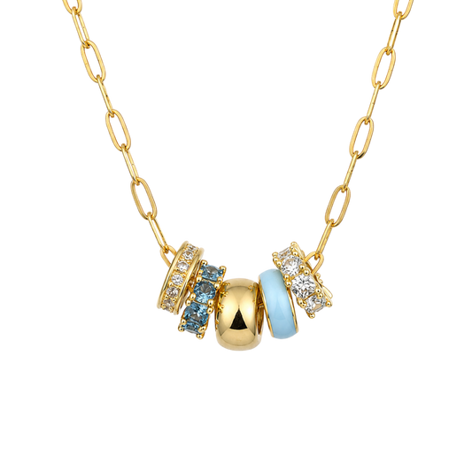 Light Blue 5-Charm Slider Necklace in Gold
