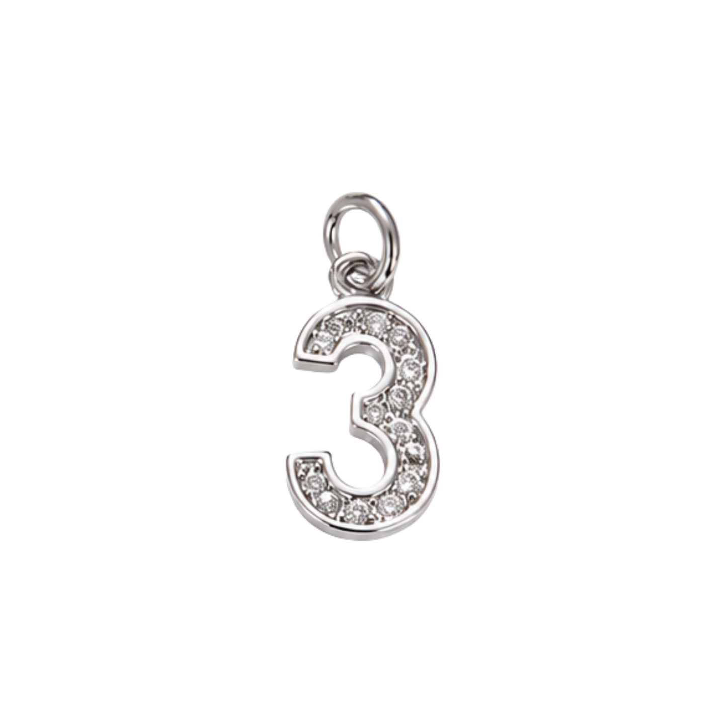 Small Silver Rhinestone Number Charm