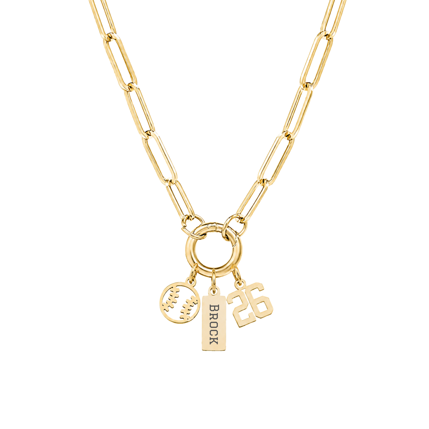 3-Charm Baseball Gold Charm Keeper Necklace