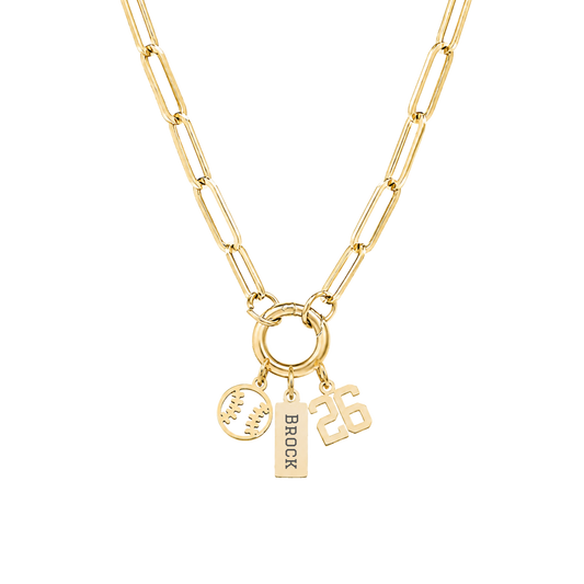 3-Charm Baseball Gold Charm Keeper Necklace