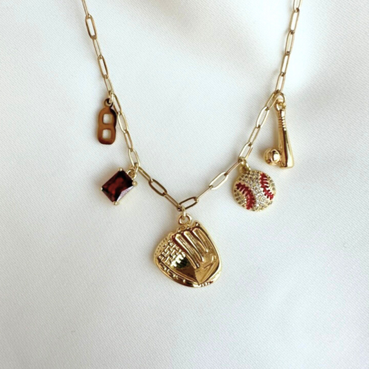 Red Baseball Charm Necklace
