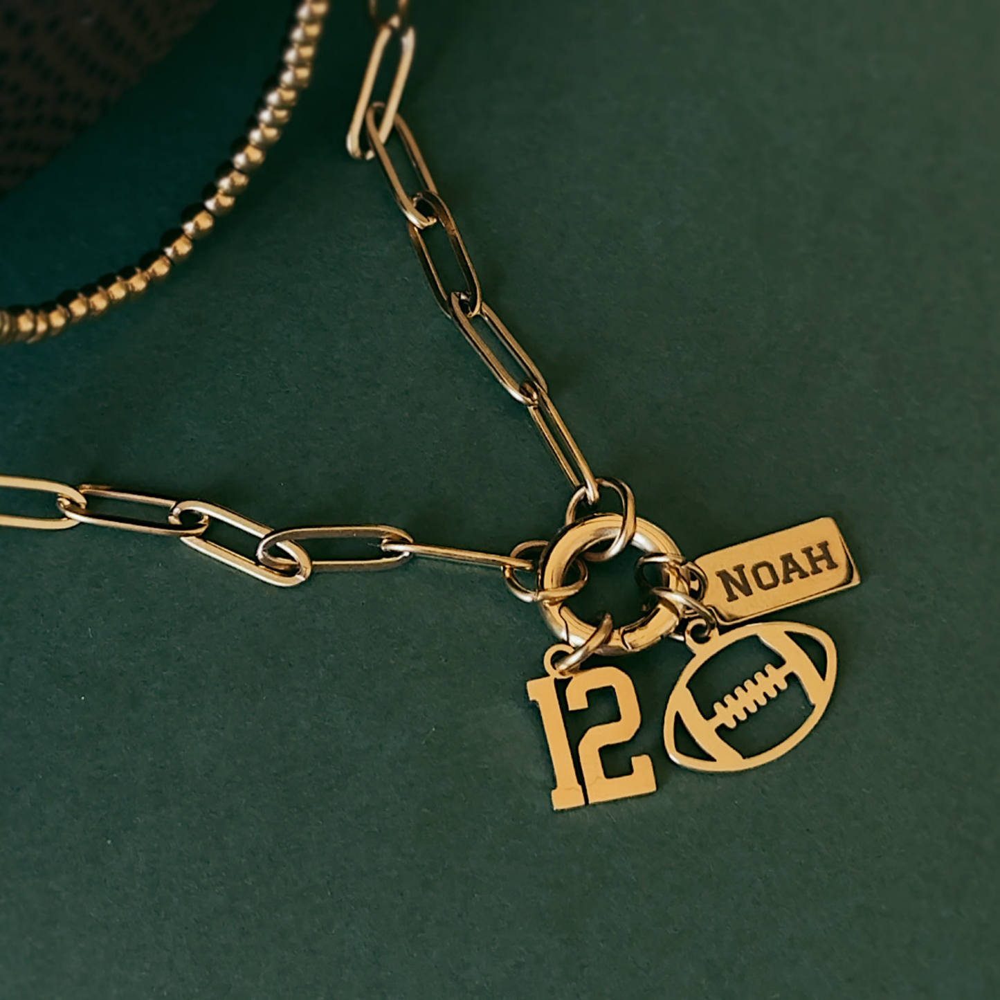 3-Charm Football Gold Charm Keeper Necklace