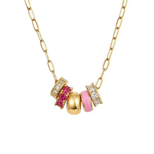 Pink 5-Charm Slider Necklace in Gold