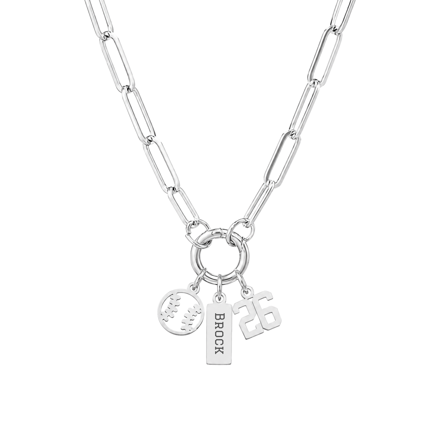 3-Charm Baseball Silver Charm Keeper Necklace