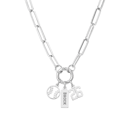 3-Charm Baseball Silver Charm Keeper Necklace