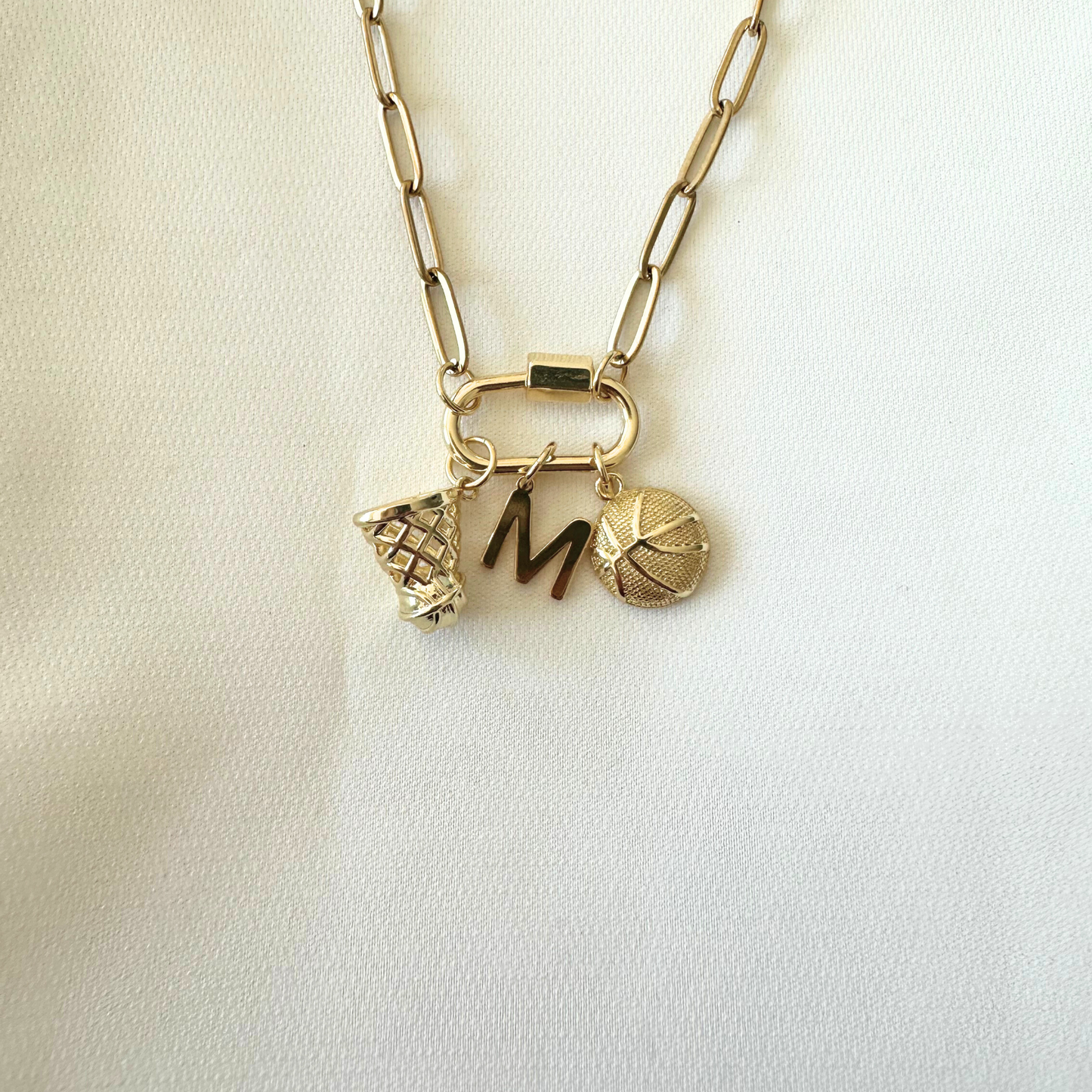 Gold Basketball Charm Carabiner Necklace
