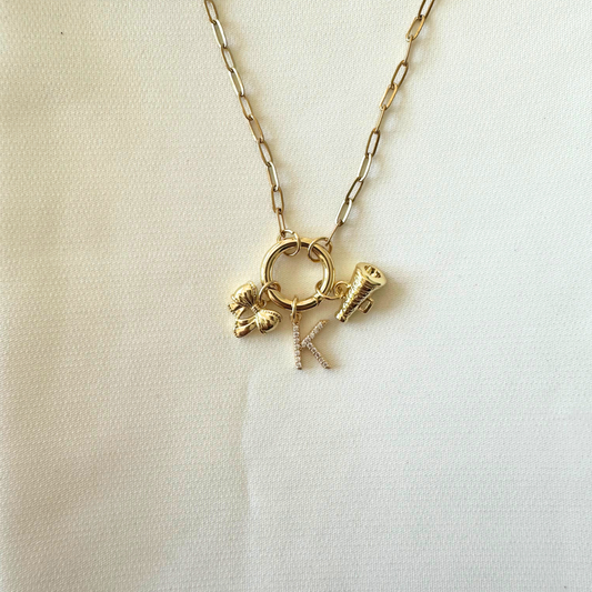 Cheer + Letter Charm Holder Necklace