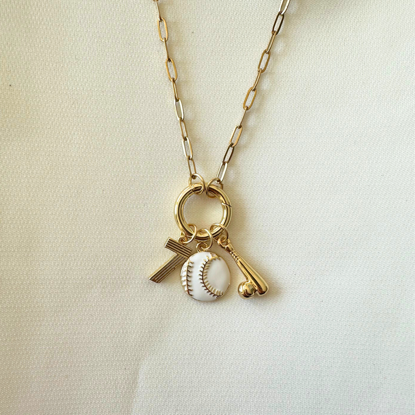 White Baseball/Softball Circle Charm Holder Necklace