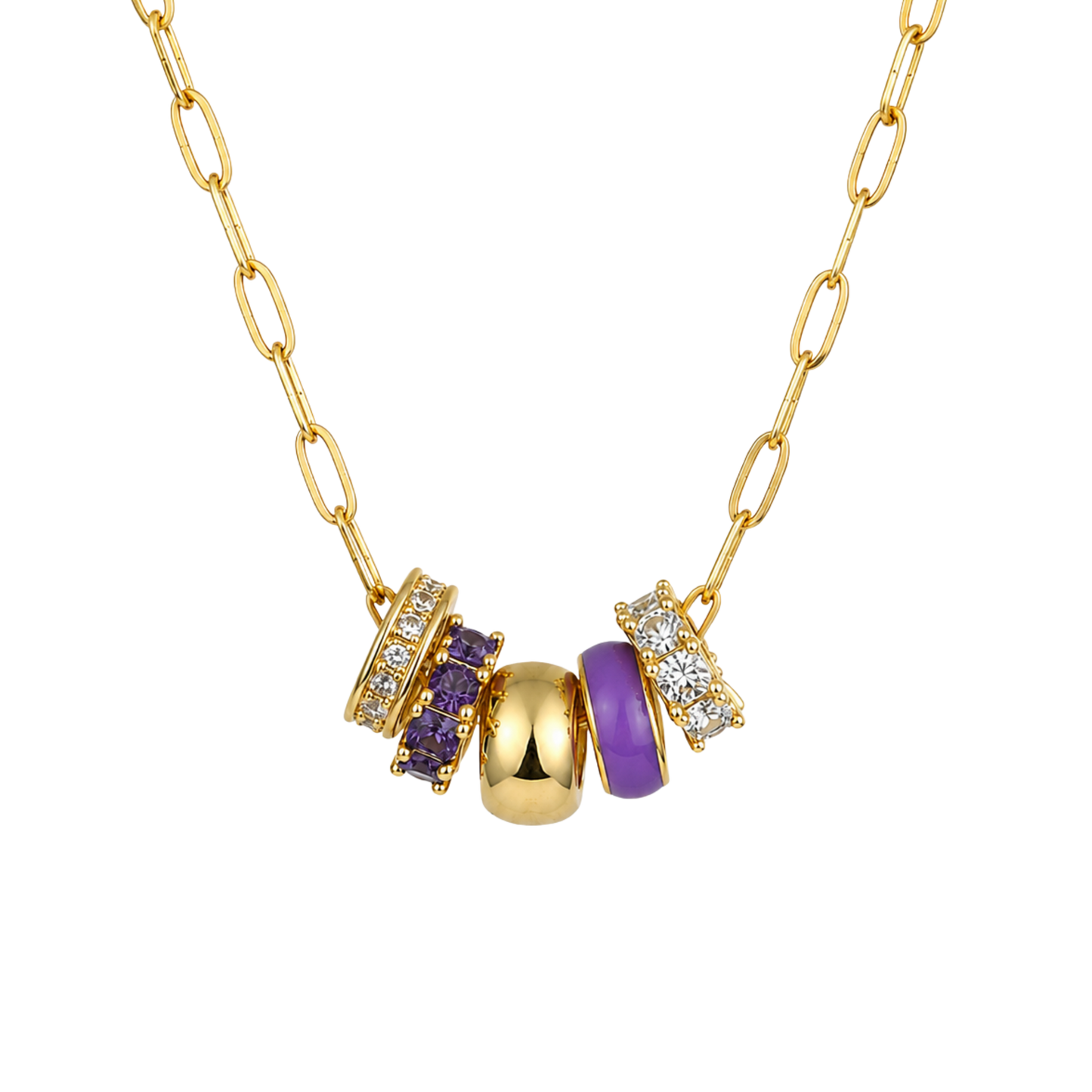 Purple 5-Charm Slider Necklace in Gold