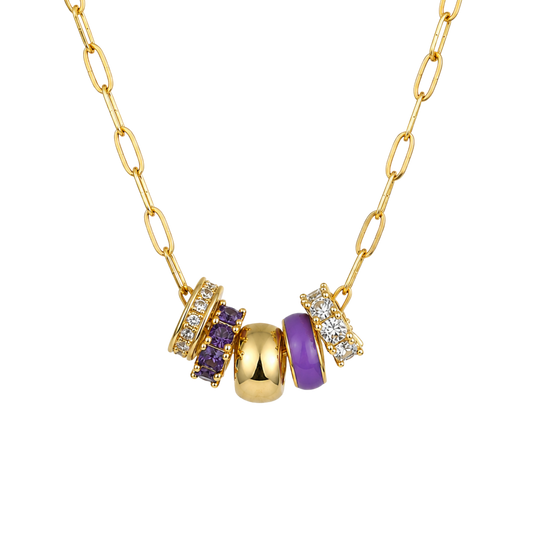Purple 5-Charm Slider Necklace in Gold