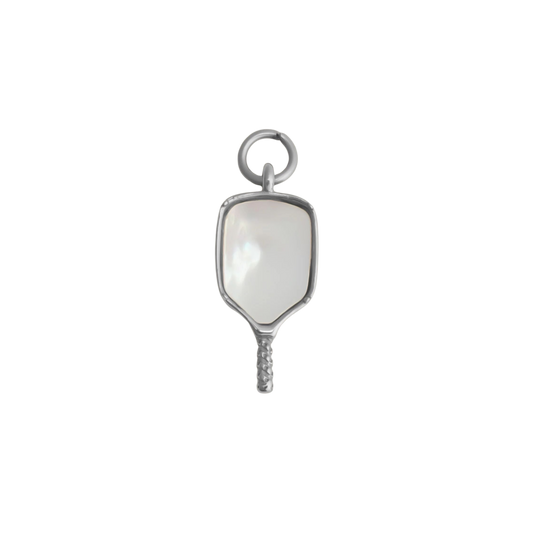Small Silver Pearly Pickleball Paddle Charm