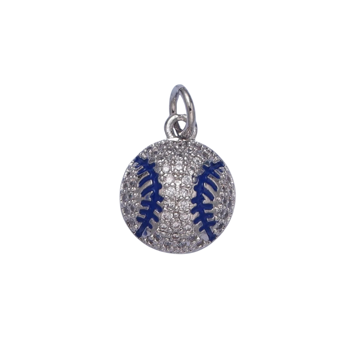 Small Silver Rhinestone Baseball Charm