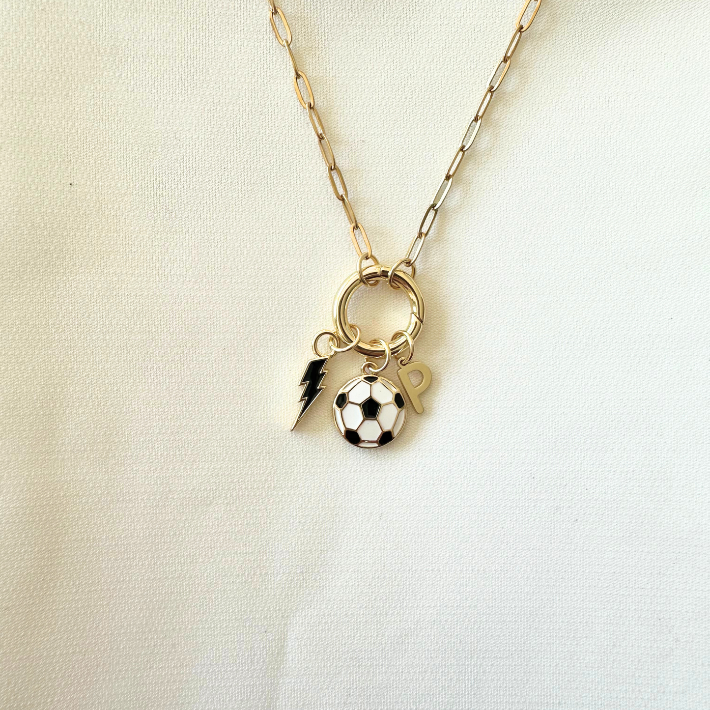 Lightning Soccer Circle Charm Holder Necklace