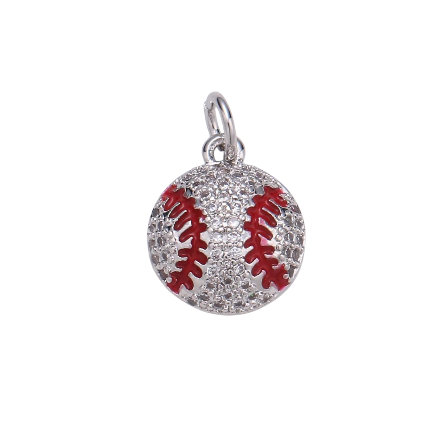 Small Silver Rhinestone Baseball Charm