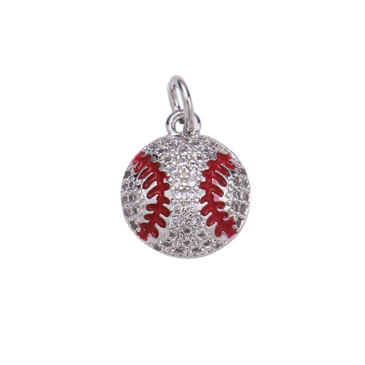 Small Silver Rhinestone Baseball Charm
