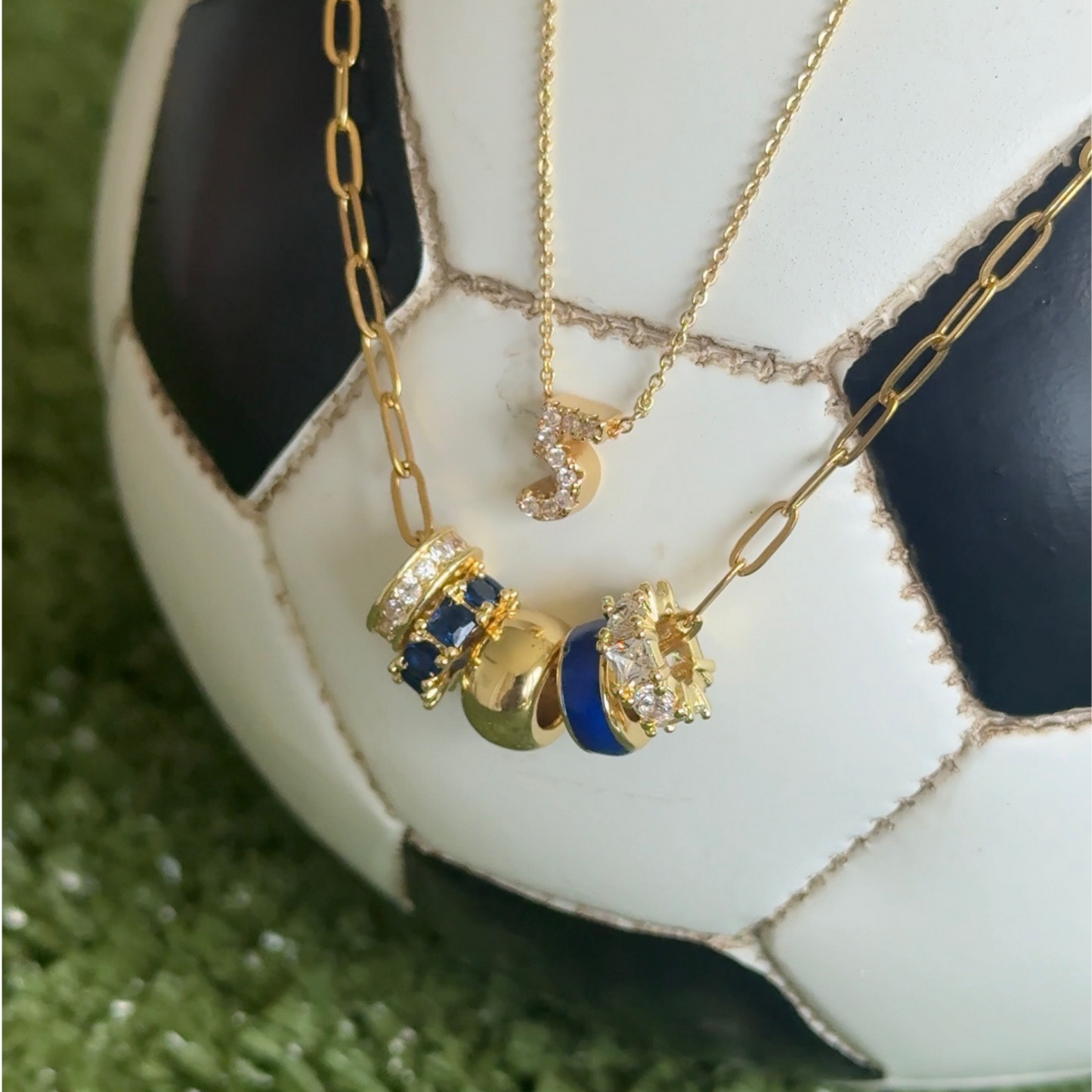 Dark Blue 5-Charm Slider Necklace in Gold