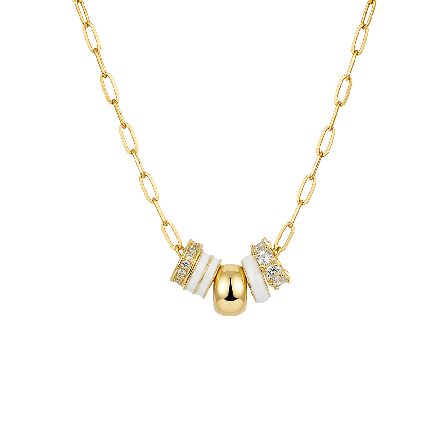 White 5-Charm Slider Necklace in Gold