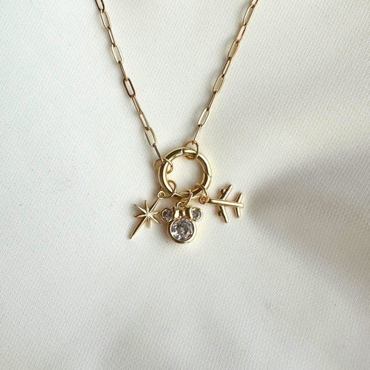 CZ Mouse Happiest Place 3-Charm Circle Necklace