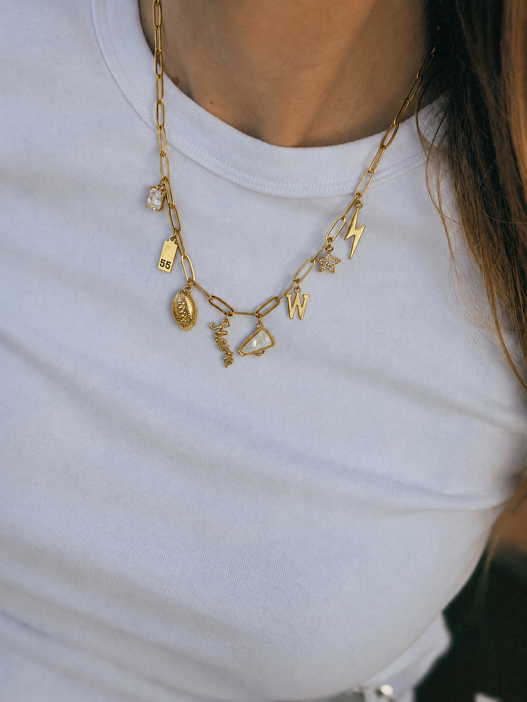 Gold 8-Charm Football Necklace