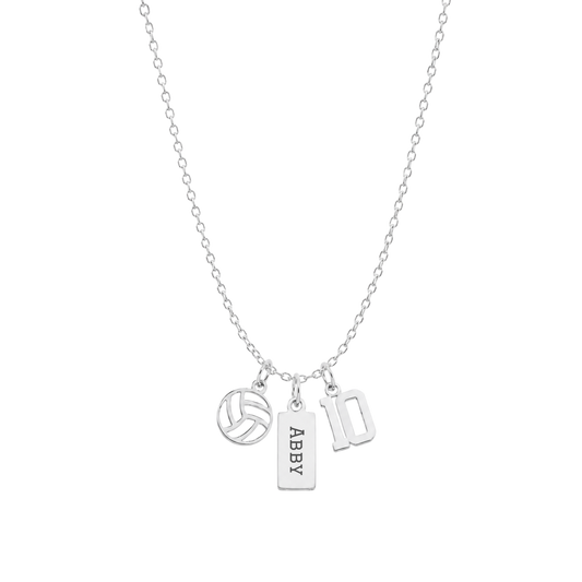 3-Charm Volleyball Silver Necklace