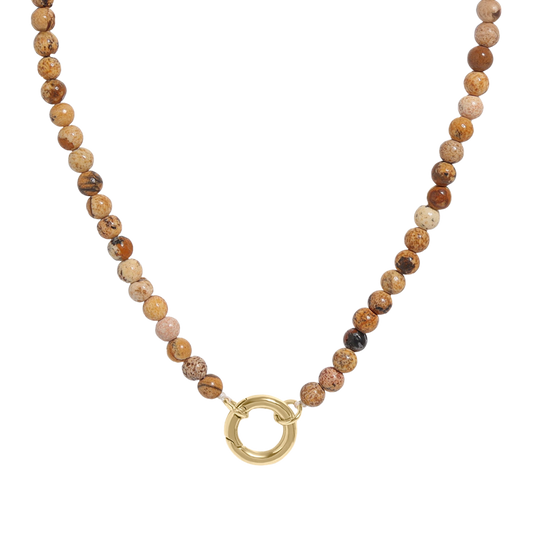 18K Jasper Beaded Charm Holder Necklace
