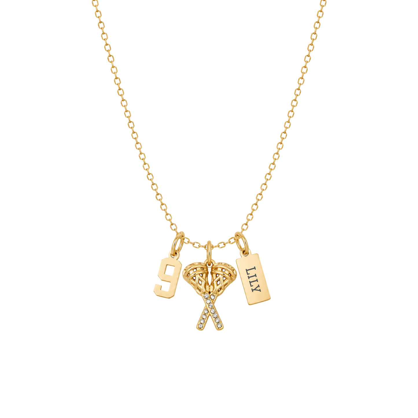 3-Charm Lacrosse Gold Necklace