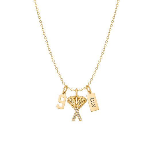3-Charm Lacrosse Gold Necklace