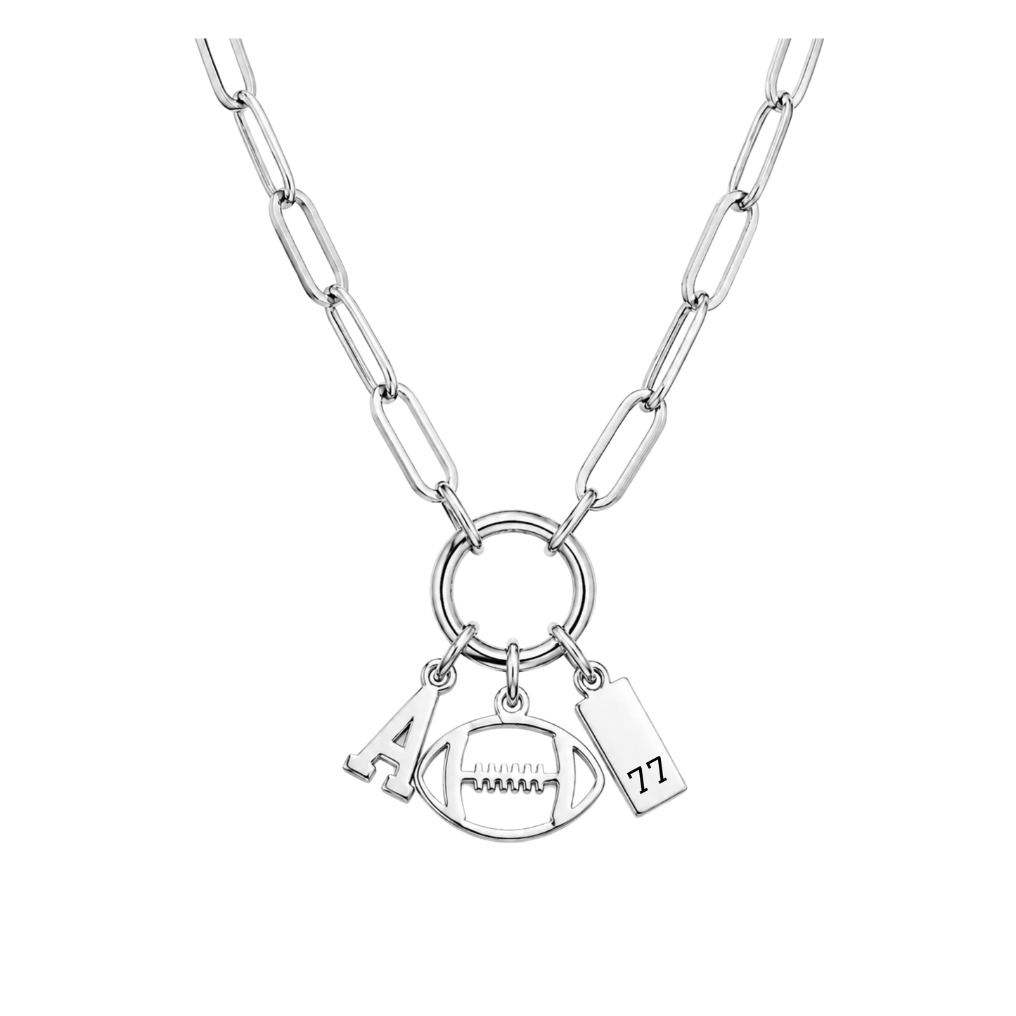 3-Charm Football Silver Charm Keeper Necklace