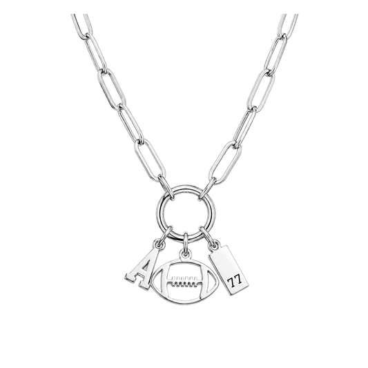 3-Charm Football Silver Charm Keeper Necklace