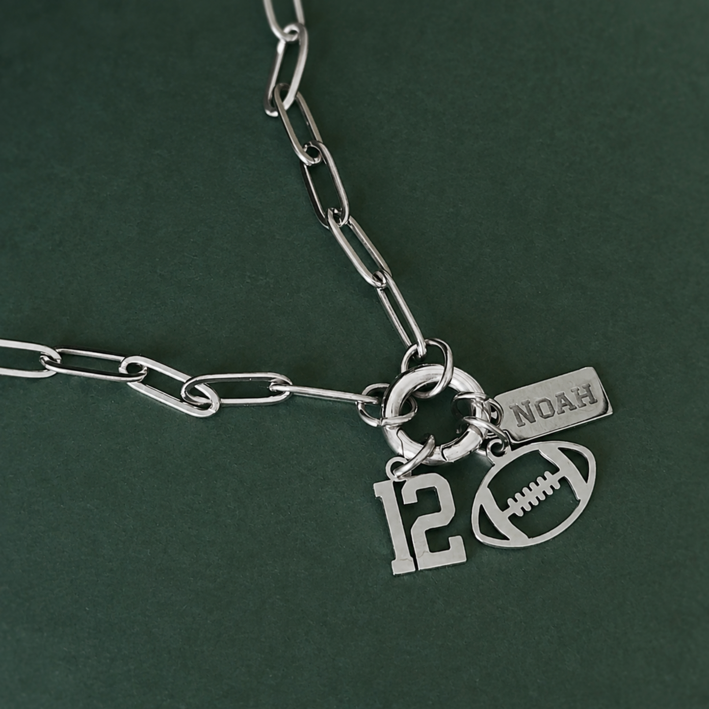 3-Charm Football Silver Charm Keeper Necklace