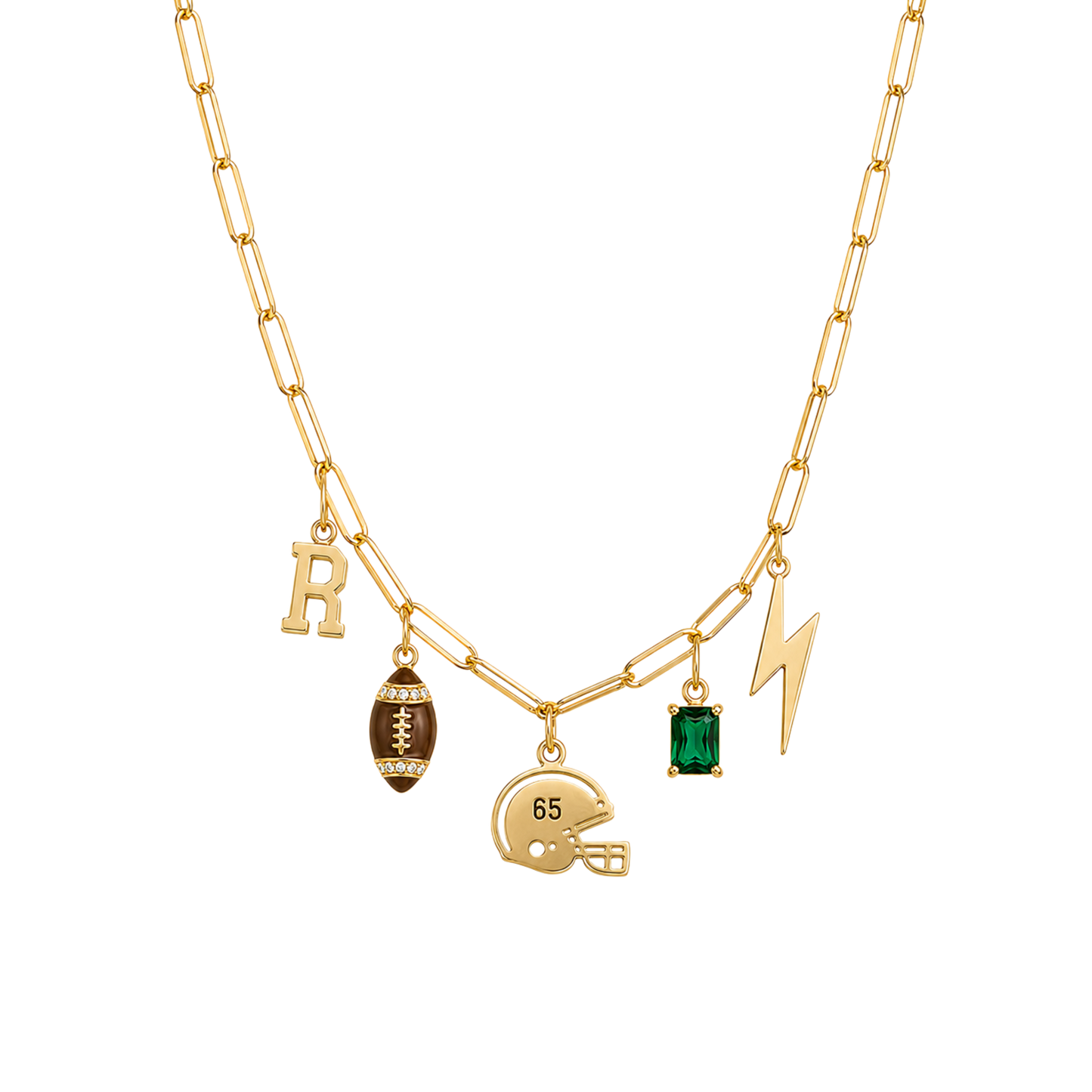 Brown Football + Helmet Gold Charm Necklace