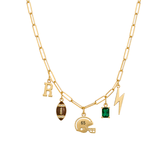 Brown Football + Helmet Gold Charm Necklace