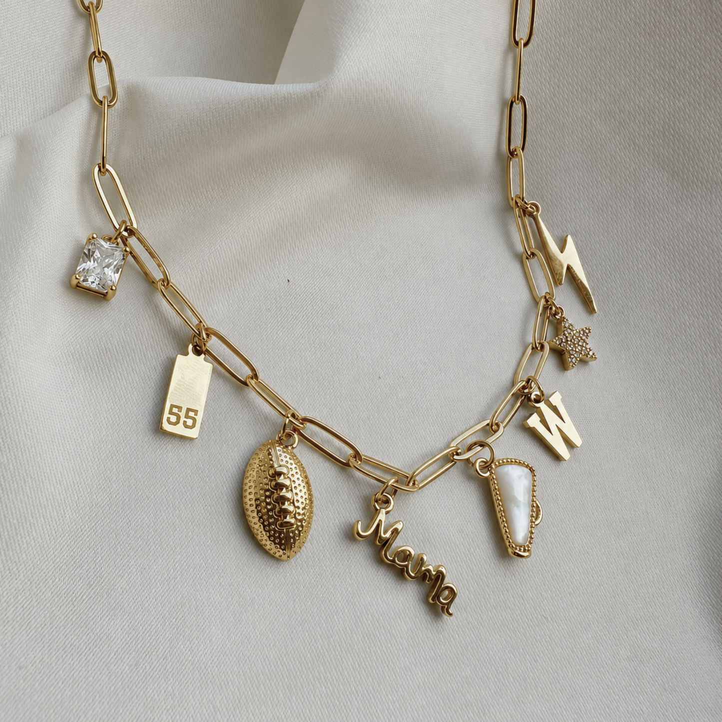 Gold 8-Charm Football Necklace