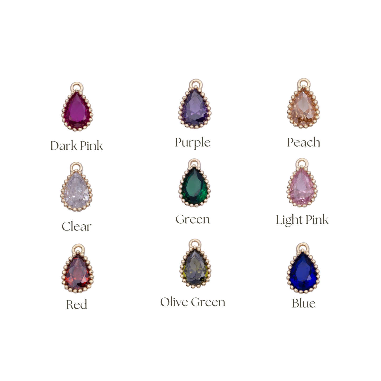 Mini Teardrop Colored Gem Charms
