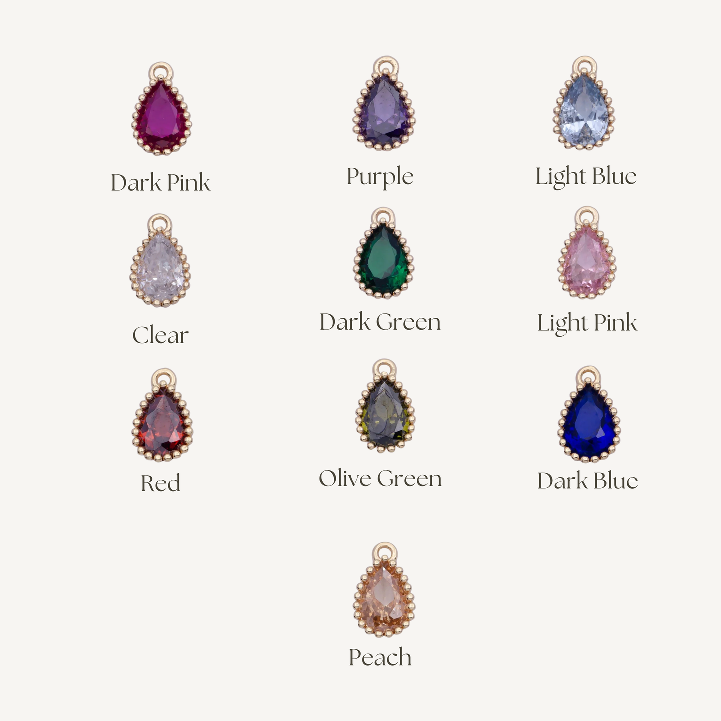 Mini Teardrop Colored Gem Charms