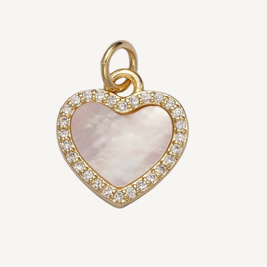 Small Pearl & Rhinestone Heart Charm