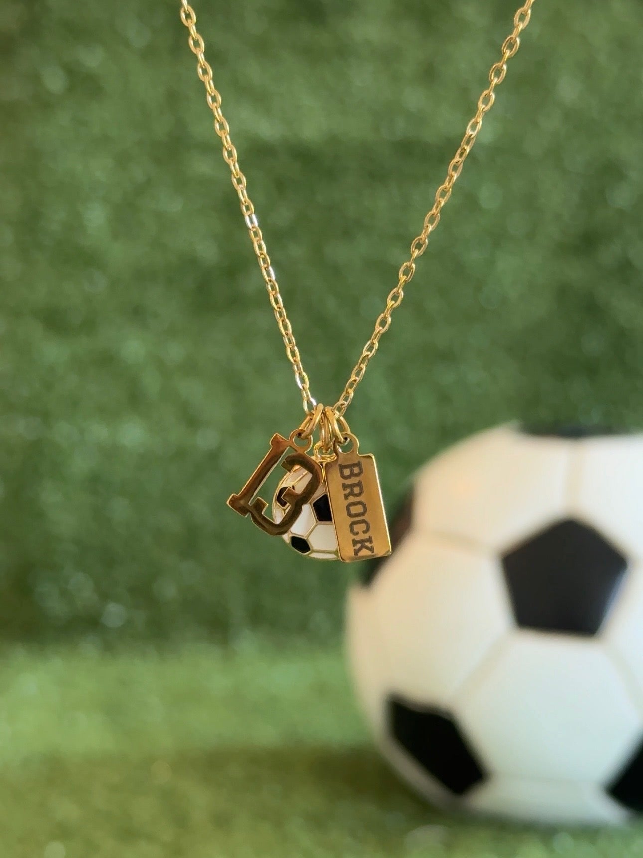 3-Charm Soccer Black + Gold Necklace