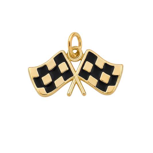 Large Gold Checkered Flag Charm