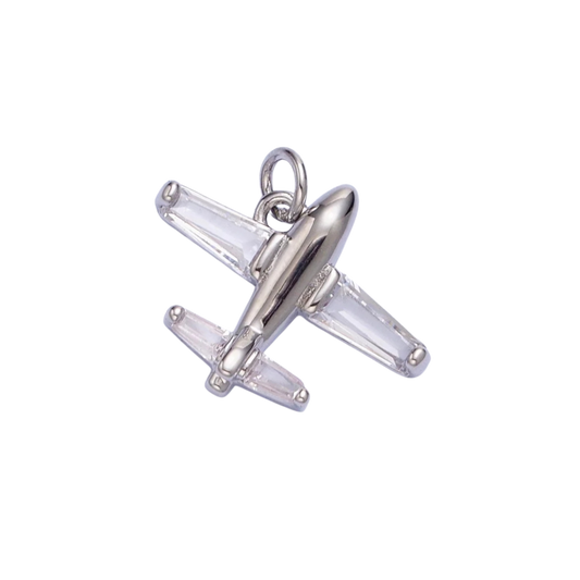 Medium Silver Rhinestone Airplane Charm