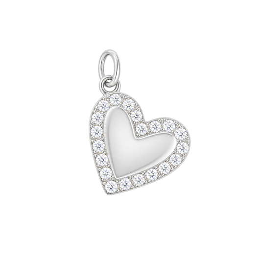 Medium Silver Paved Border Heart Charm