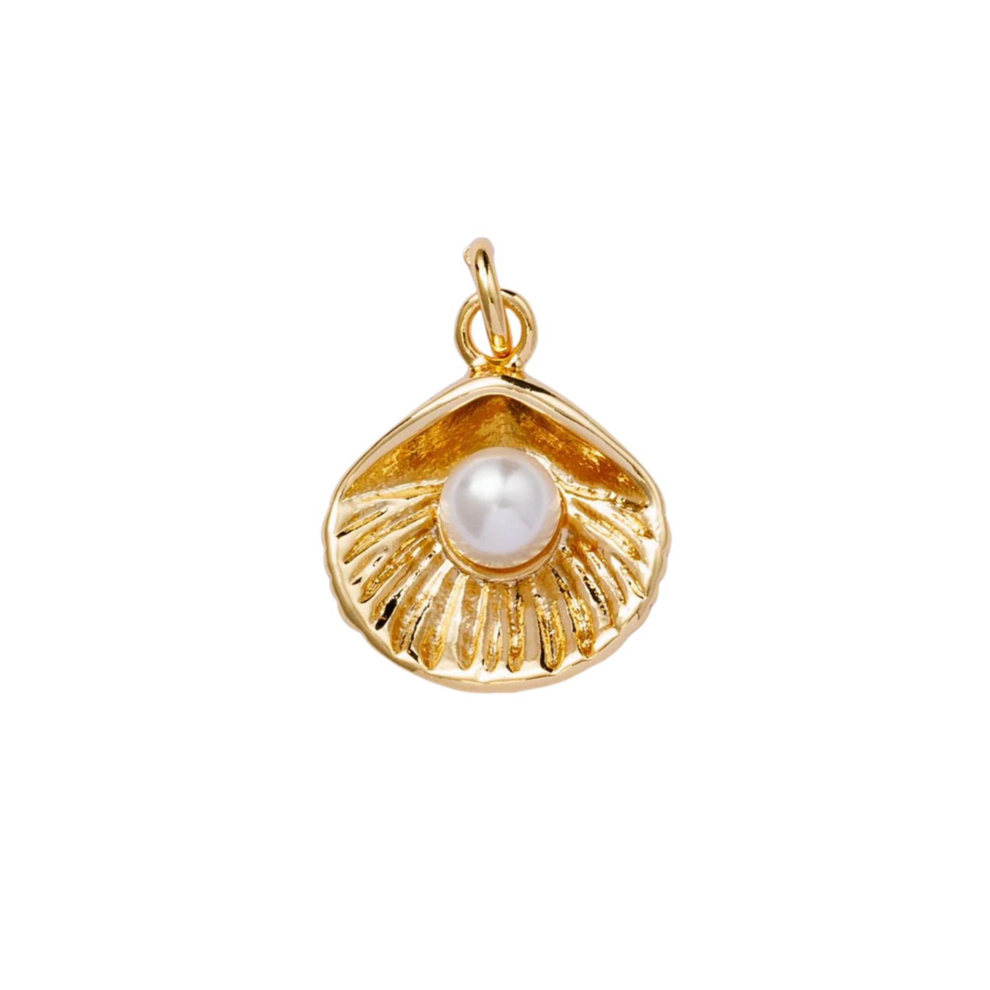Medium Gold Pearl Clam Shell Charm