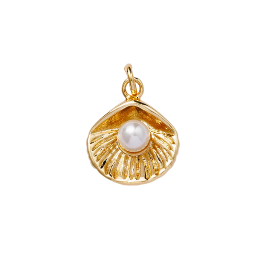 Medium Gold Pearl Clam Shell Charm