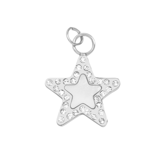Medium Silver Paved Border Star Charm
