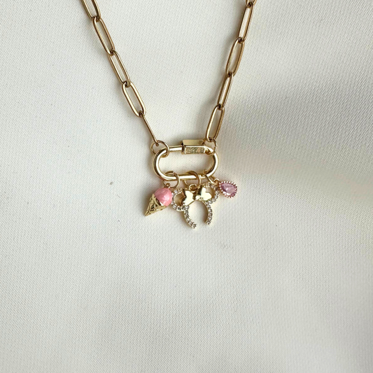 Pink Happiest Place 3-Charm Carabiner Necklace
