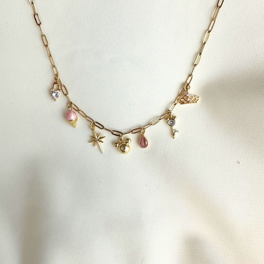 Mini Pink Happiest Place 7-Charm Necklace
